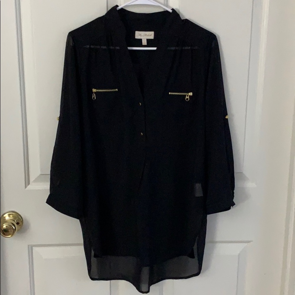 My Michelle Sheer Black Top - Gold Embellishments
